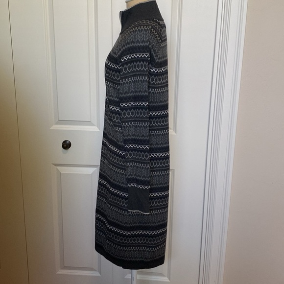 Eddie Bauer Knit Sweater Dress Womens M Quarter Zip Gray Winter Fair isle Nordic - Picture 5 of 8